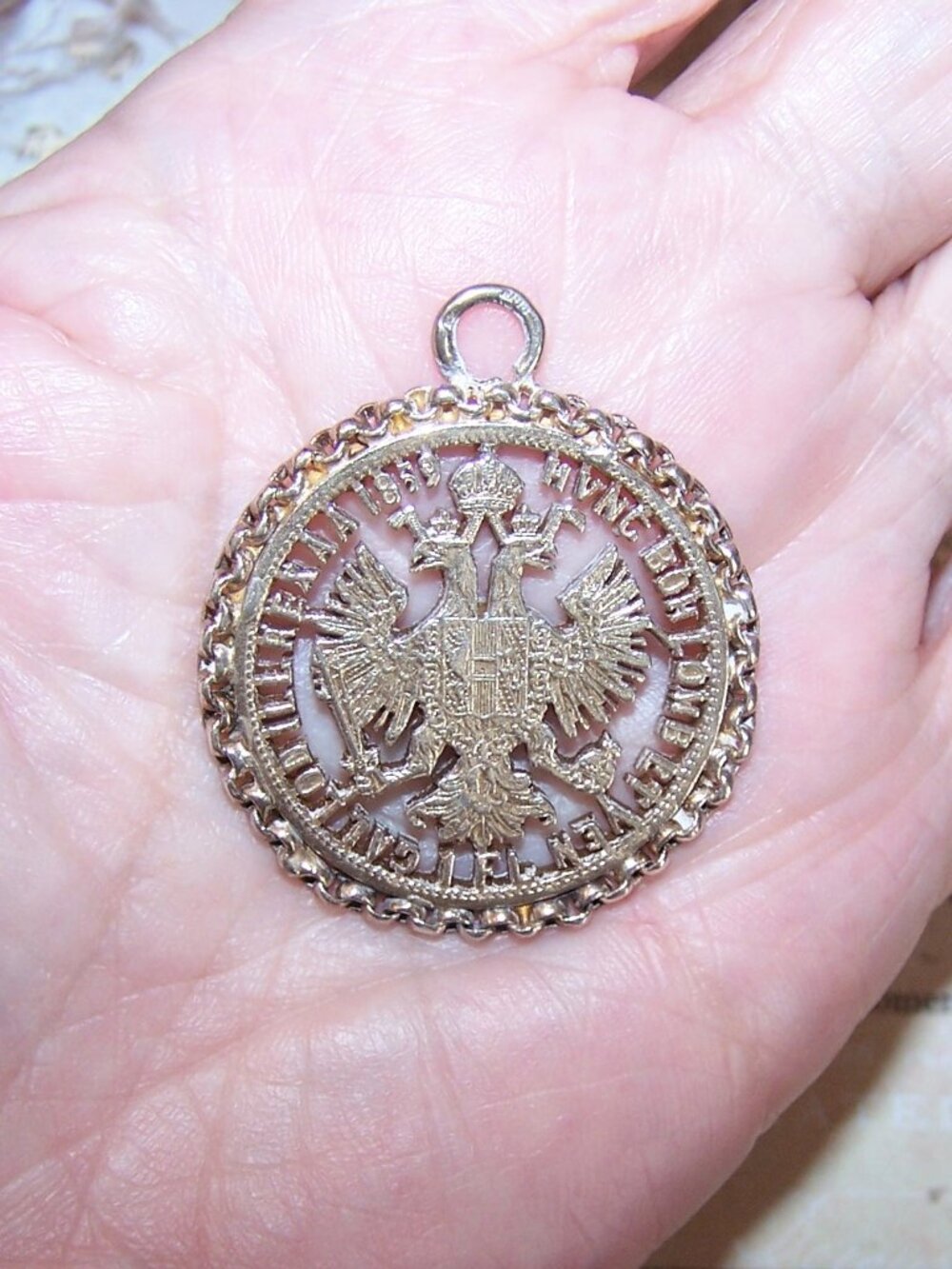 Austrian Double Eagle Pendant - Cut Out 1859 Coin with 800 Silver Border